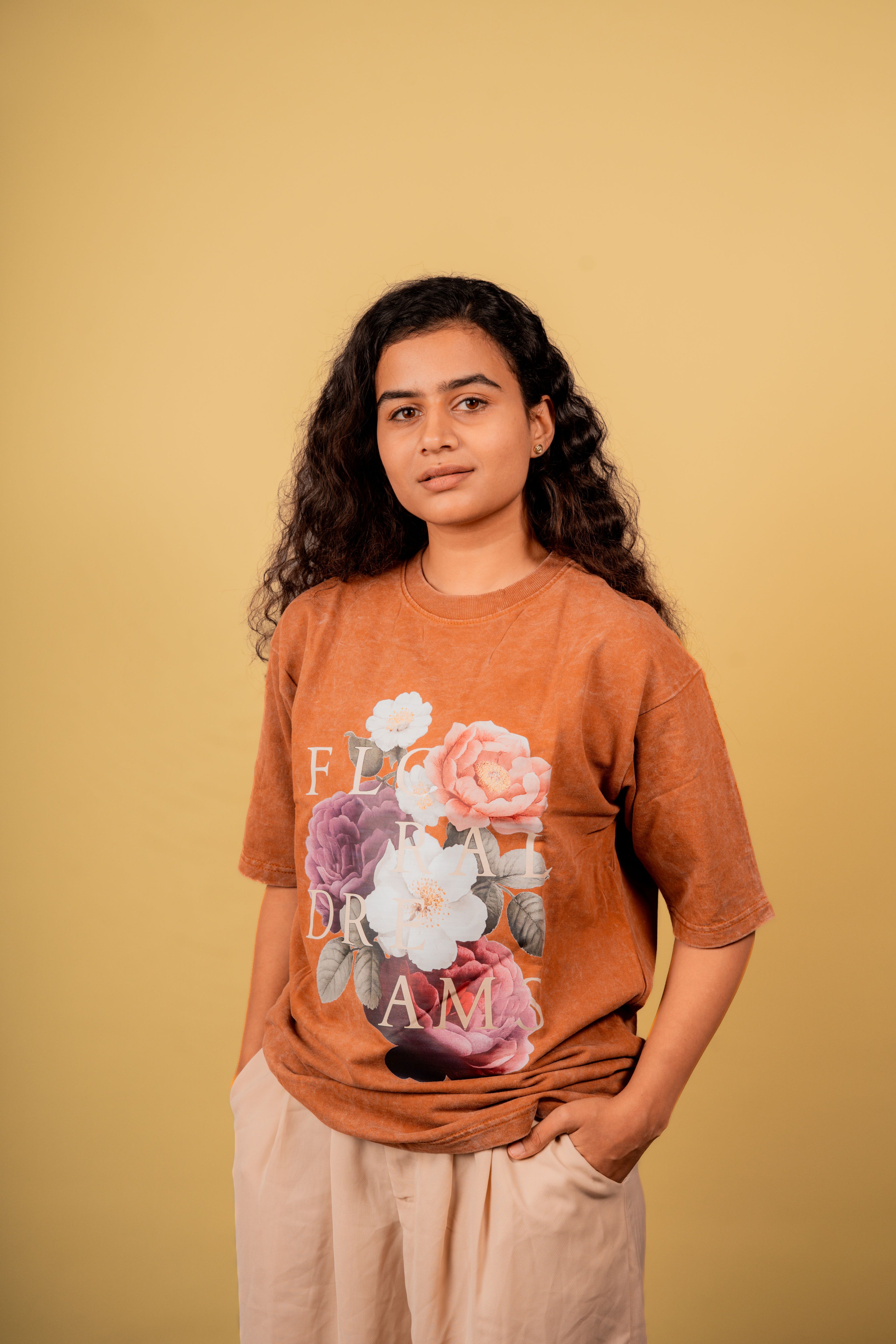 Flowers Acid Wash T -Shirt