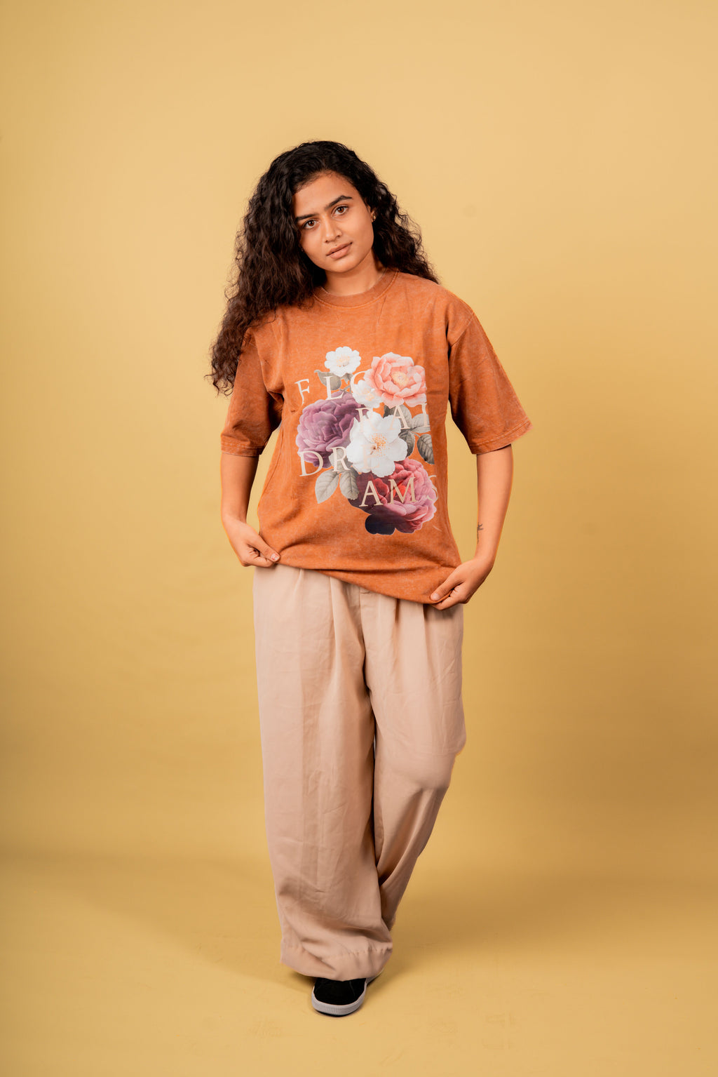 Flowers Acid Wash T -Shirt