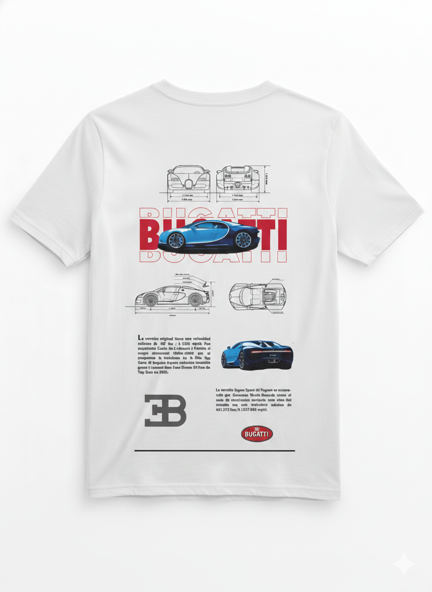 Bugatti Tribute: Premium Graphic Print Oversized T-Shirt – Classic White