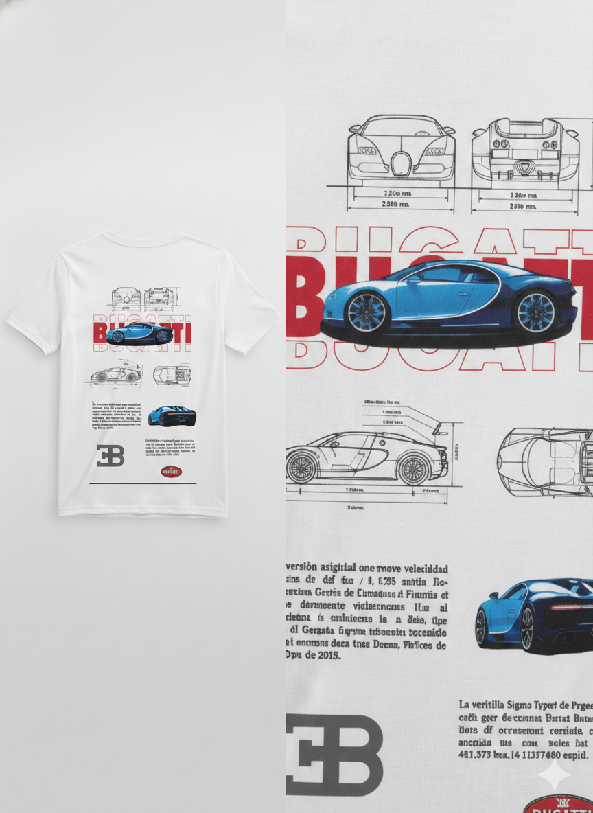 Bugatti Tribute: Premium Graphic Print Oversized T-Shirt – Classic White