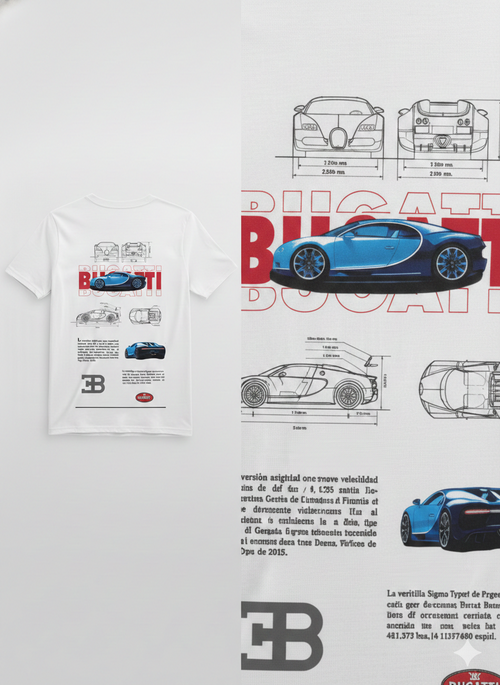 Bugatti Tribute: Premium Graphic Print Oversized T-Shirt – Classic White