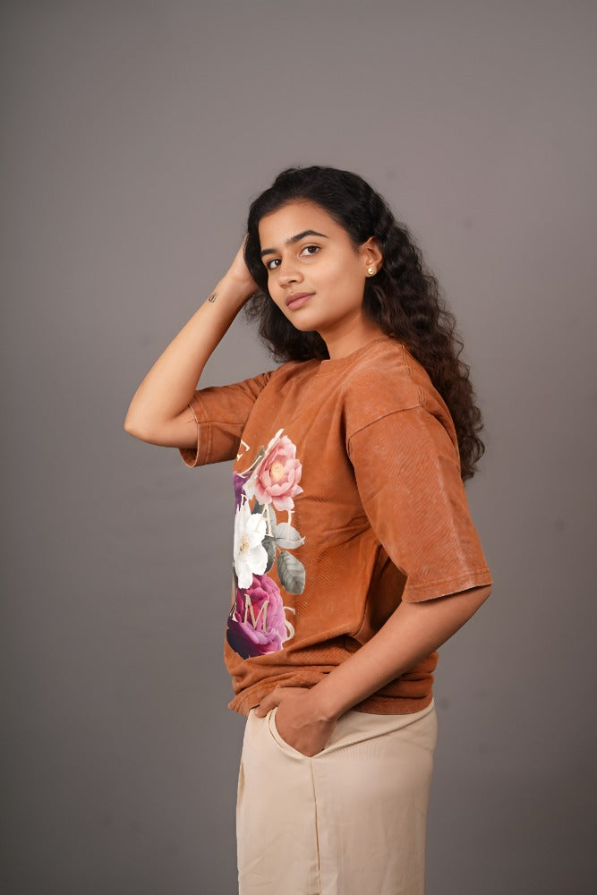 Flowers Acid Wash T -Shirt